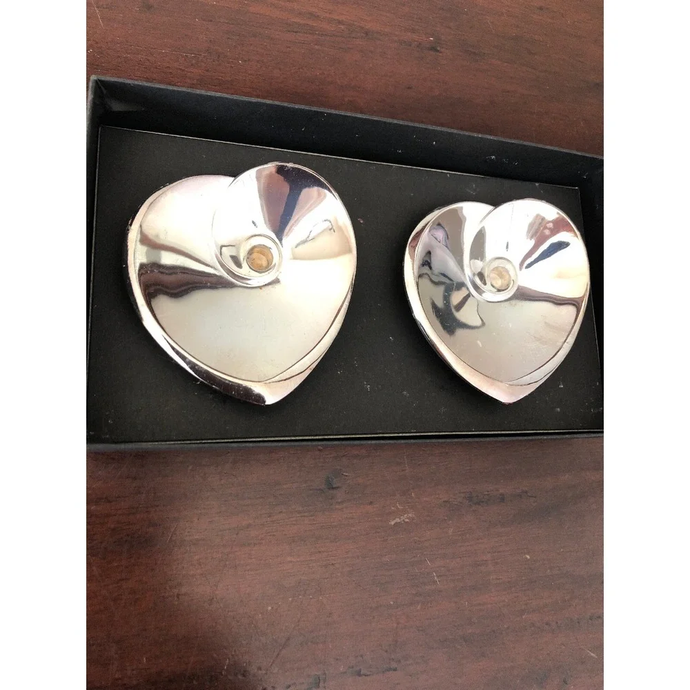Dansk Candle Holders Denmark Silver Plated Tiny‎ Taper Candlesticks Heart Shaped